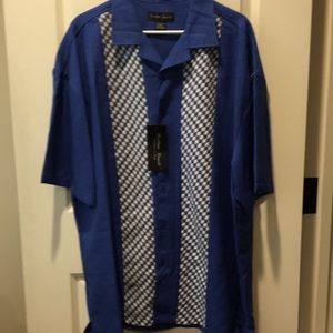 NWT Fortino Landi mens detailed Button Down shirt short sleeve size 4XL/52 blue